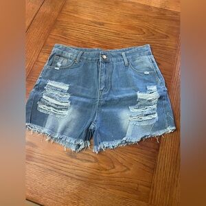 Distressed Blue Denim Shorts